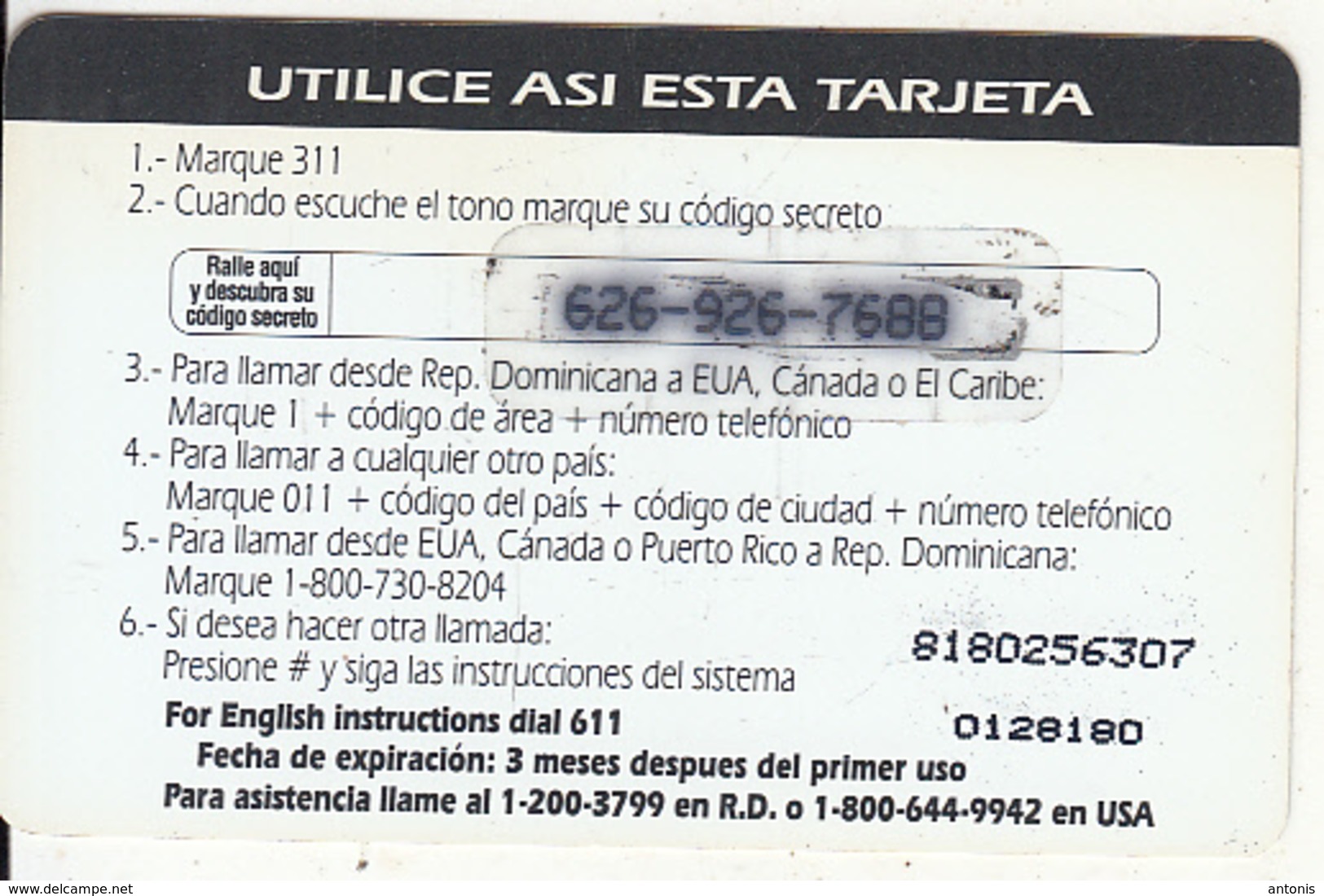 DOMINICANA - ComuniCard, CODETEL Prepaid Card RD$25(thin), Exp.date 3 Months After First Use, Used - Dominicana