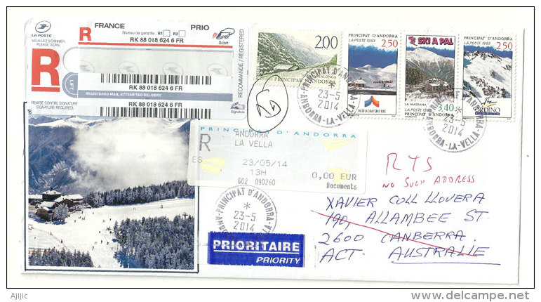 Belle Lettre Recommandée Illustrée D'Andorre,   Adressée à Canberra, Australie. - Storia Postale