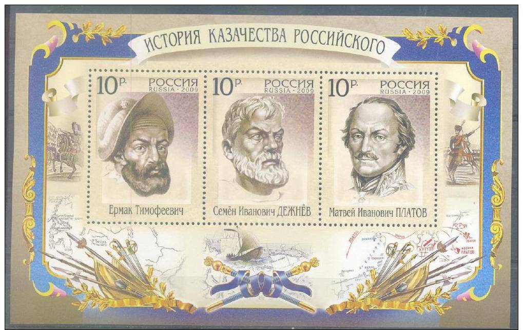 CHEAP SHIPPING * RUSSIA * S/S 3v * YEAR 2009 * HISTORY OF RUSSIAN COSSACK / KOZAK * MNH - Blokken & Velletjes