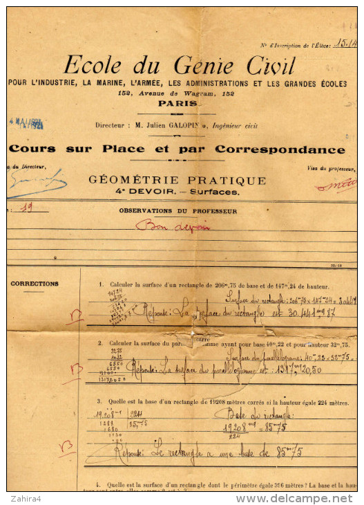 Ecole Du Génie Civil, Industrie, Marine, Armée, Administration, Grandes écoles  Paris - Géomètrie Pratique-4e Devoir Sur - Diploma's En Schoolrapporten