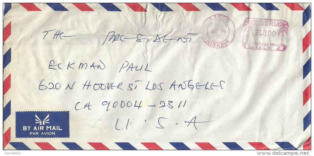 Nigeria 1996 Lagos Palm Pitney Bowes-GB “6300” Meter Franking EMA Counterfeit On Postally Used Cover - Nigeria (1961-...)