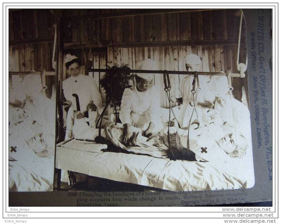 Photo  Stéréographique H.C White Hopital Militaire Hiroshima Japon Military Hospital - Stereoscopic