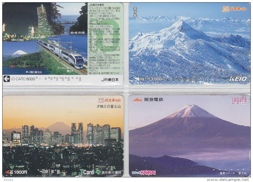 LOT De 4 Cartes Prépayées Japon - Volcan MONT FUJI - Mountain Vulcan Japan Prepaid Cards - Berg Karten - 154 - Paysages