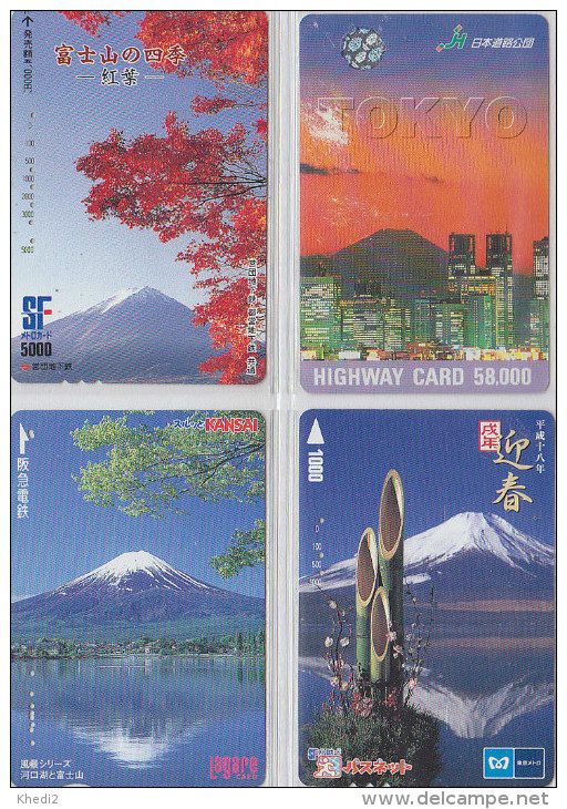 LOT De 4 Cartes Prépayées Japon - Volcan MONT FUJI - Mountain Vulcan Japan Prepaid Cards - Berg Karten - 159 - Lots - Collections