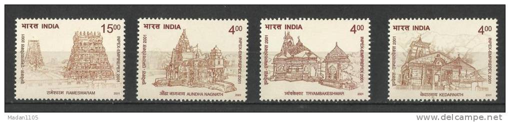 INDIA , 2001,  Inpex- Empirepex, 2001,  Stamp Exhibition,set 4v Complete,, Temples  Architecture,   MNH, (**) - Philatelic Exhibitions
