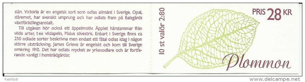 SWEDEN - SVERIGE - SVEZIA 1994 FRUITS TRUIT BOOKLET LIBRETTO UNUSED NUOVO MNH - Blocs-feuillets