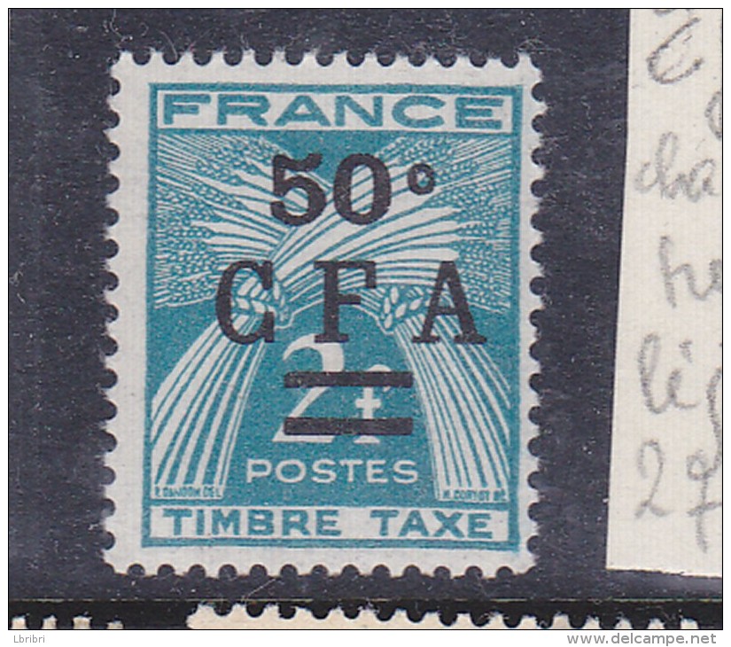 REUNION 50C CFA S 2F BLEU TIMBRE TAXE TYPE GERBE 0 DE 50 FERME CHARNIÈRE TRÈS LEGERE - Timbres-taxe