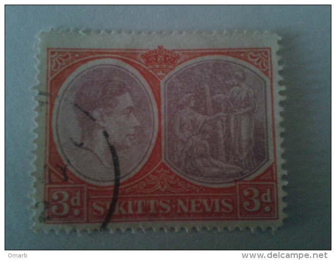 Fra584 Saint Kitts-Nevis 1938-43 Y6T 98A, 3 Pounds Rosso E Violetto Re Giorgio IV, King George IV, Medicinal Spring - St.Christopher-Nevis-Anguilla (...-1980)