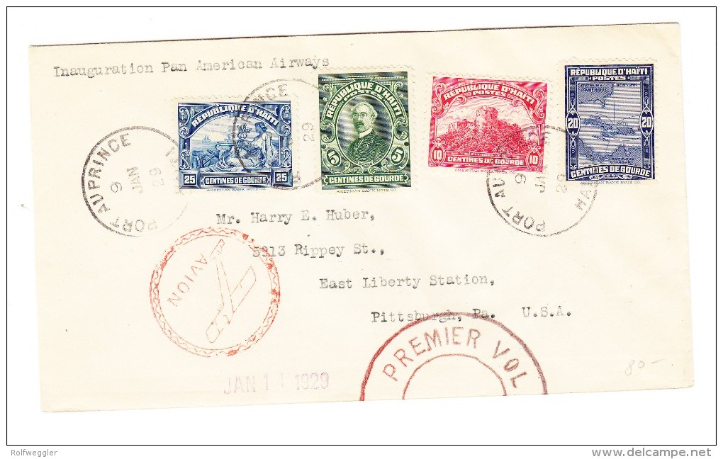 Haiti Port Au Prince 9-Jan-1929 Erstflug Brief Nach Pittsburgh USA - Haïti