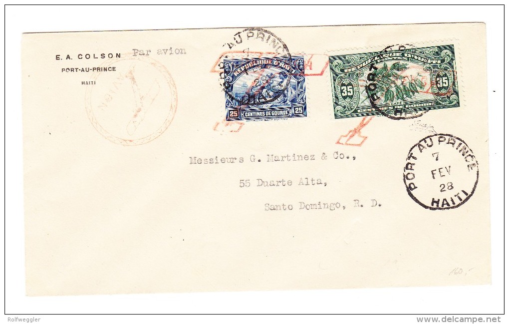 Haiti Port Au Prince 7.Fév.1928 Flugpost Brief Nach Santo Domingo - Haïti