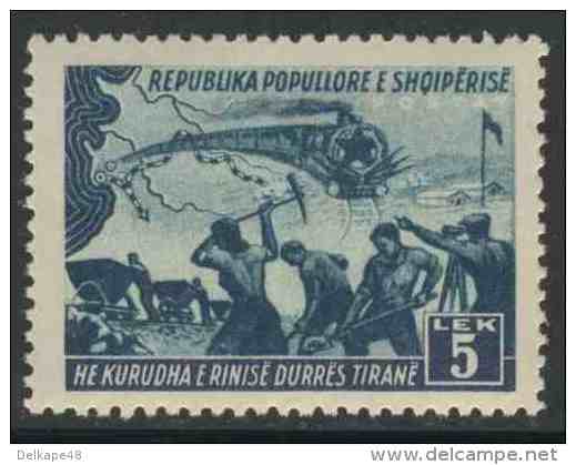 Albanie Albania 1948 Mi 452 Sc 428 * Construction Durres -Tirana Railway / Bau Eisenbahnlinie -Zug, Bahnarbeiter, Karte - Trains