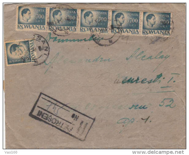 KING MICHAEL, STAMPS ON REGISTERED COVER, 1947, ROMANIA - Lettres & Documents