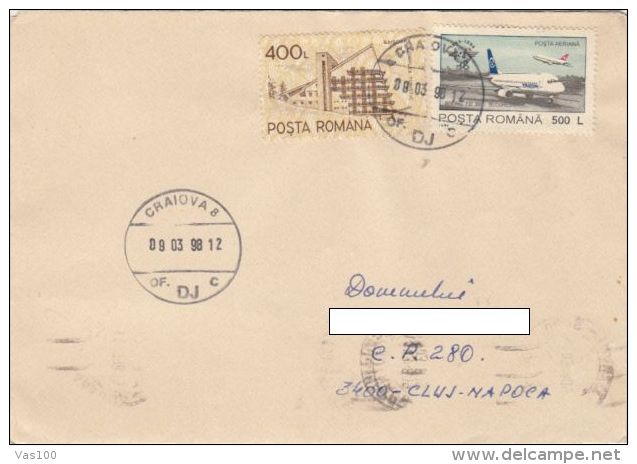 STAMPS ON COVER, NICE FRANKING, PLANE, HOTEL, 1998, ROMANIA - Storia Postale