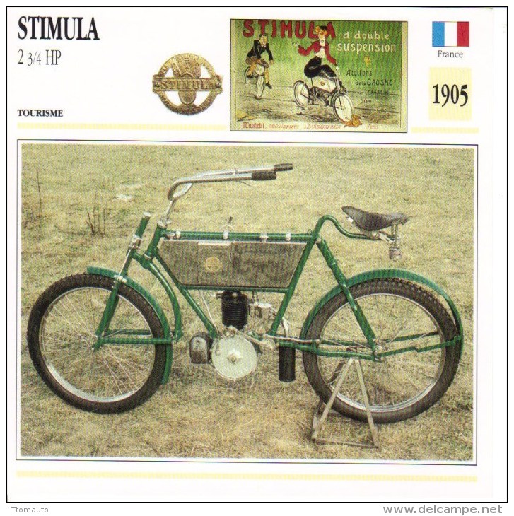 Fiche Moto  -  Stimula 2 1/2 Hp  -  1905  -  Carte De Collection - Motorfietsen