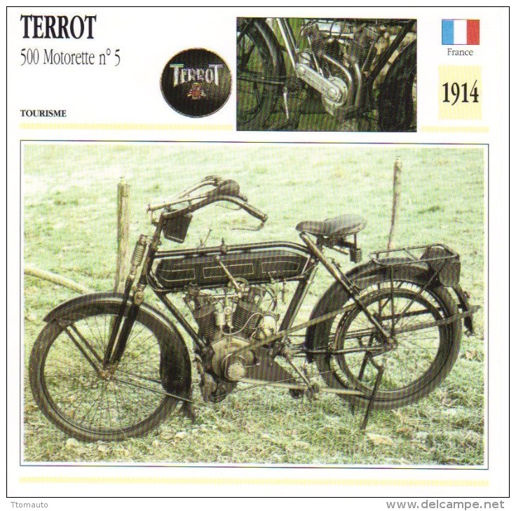 Fiche Moto  -  Terrot 500 Motorette No 5  -  1914  -  Carte De Collection - Motorfietsen