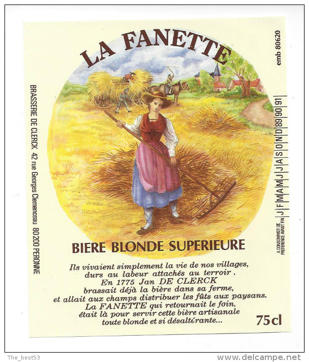 Etiquette De  Bière Blonde Supérieure  -  La Fanette   -  Brasserie De Clerk  à  Péronne  (80) - Birra