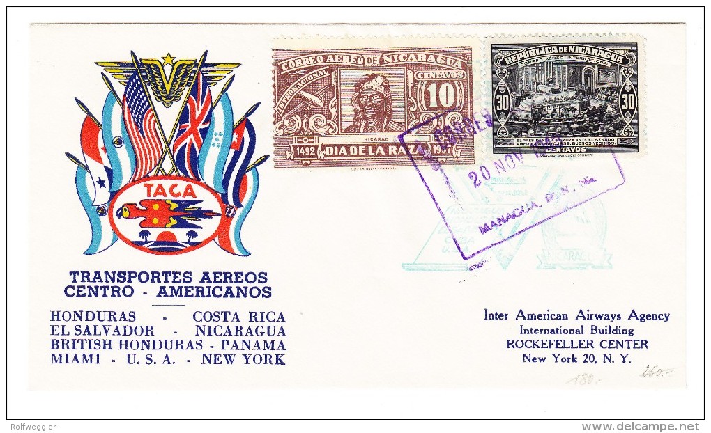 Nicaragua - Flugpost TACA 20.nov.1943 Managua Nach N.York USA - Nicaragua