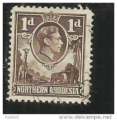 NORTHEN RHODESIA RODESIA NORTH NORD 1938 - 1952 KING GEORGE VI 1 P BROWN RE GIORGIO USATO USED - Rhodésie Du Nord (...-1963)