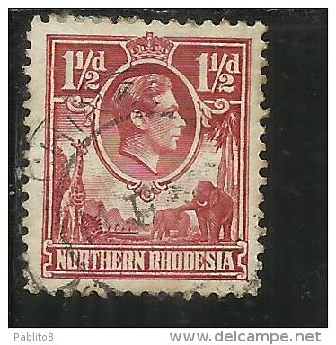 NORTHEN RHODESIA RODESIA  NORTH NORD 1938 - 1952 KING GEORGE VI 1 1/2 P CARMINE RE GIORGIO USATO USED - Rhodésie Du Nord (...-1963)