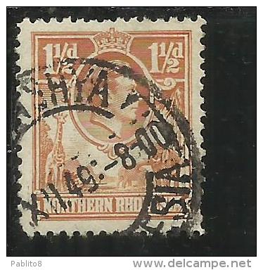 NORTHEN RHODESIA RODESIA NORTH NORD 1938 - 1952 KING GEORGE VI 1 1/2 P BROWN ORG RE GIORGIO USATO USED - Rodesia Del Norte (...-1963)