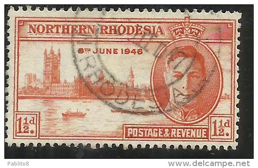 NORTHEN RHODESIA RODESIA NORD NORTH 1946 PEACE ISSUE KING GEORGE VI 1 1/2 P DEEP ORANGE PERF. 13 1/2 RE GIORGIO USED - Rodesia Del Norte (...-1963)