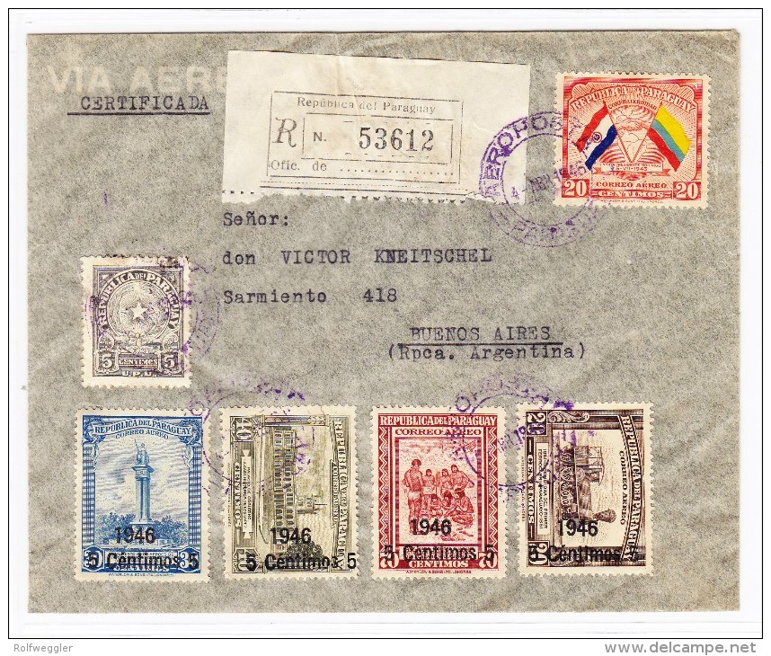 Paraguay R-Flugpost Brief  4.Abr.1946 Aeroposta Nach Buenos Aires - Paraguay