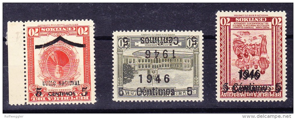 Paraguay 1946/49 ** 3 Ausgaben Abart Kopfstehender Aufdruck - Paraguay