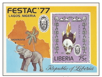 Liberia,  Scott 2014 # C215,  Issued 1977,  S/S Of 1,  MNH,  Cat $ 2.25,  Elephant - Liberia