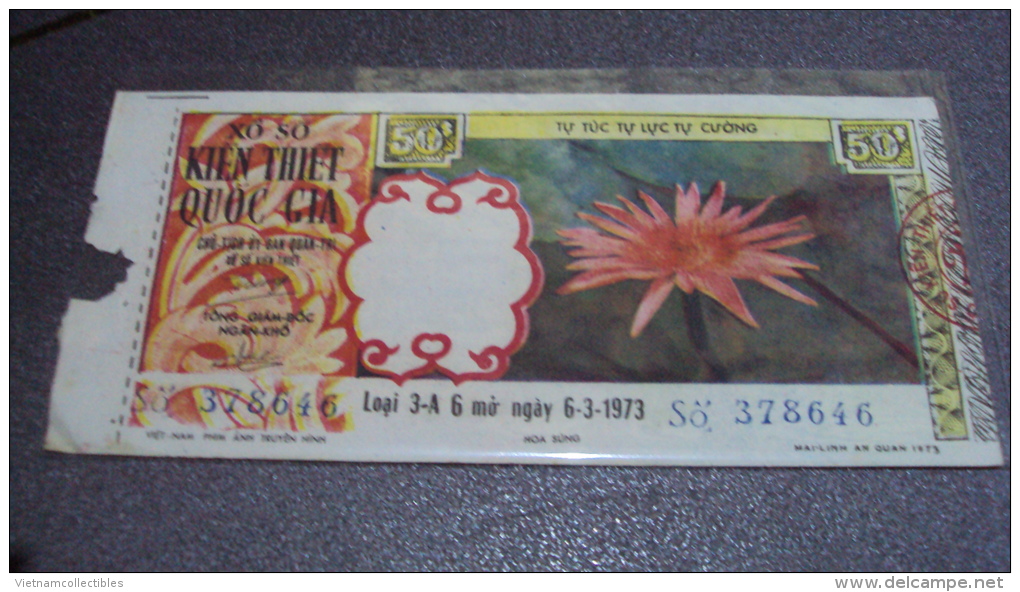 South Vietnam Lottery (50$) Issued In 1973 - Flower - Vietnam