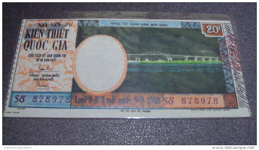 South Vietnam Lottery (20$)  Issued In 1969 - My Thuan Bridge Project - Vietnam