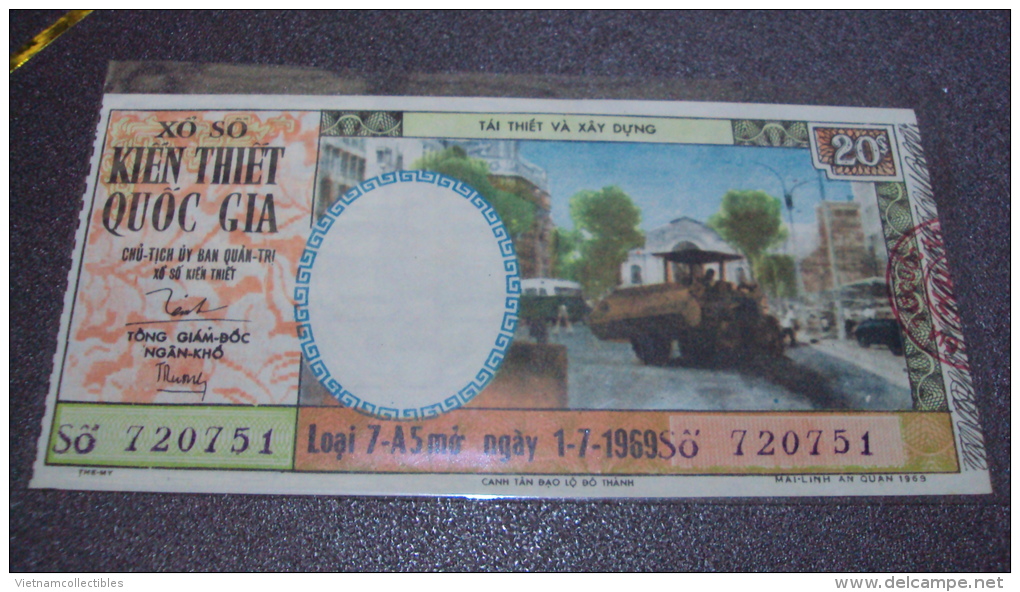 South Vietnam Lottery (20$)  Issued In 1969 - Construction At Do Thanh Boulevard - Vietnam