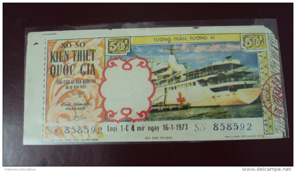 South Vietnam Lottery (50$)  Issued In 1973 - Red Cross Ship - Vietnam