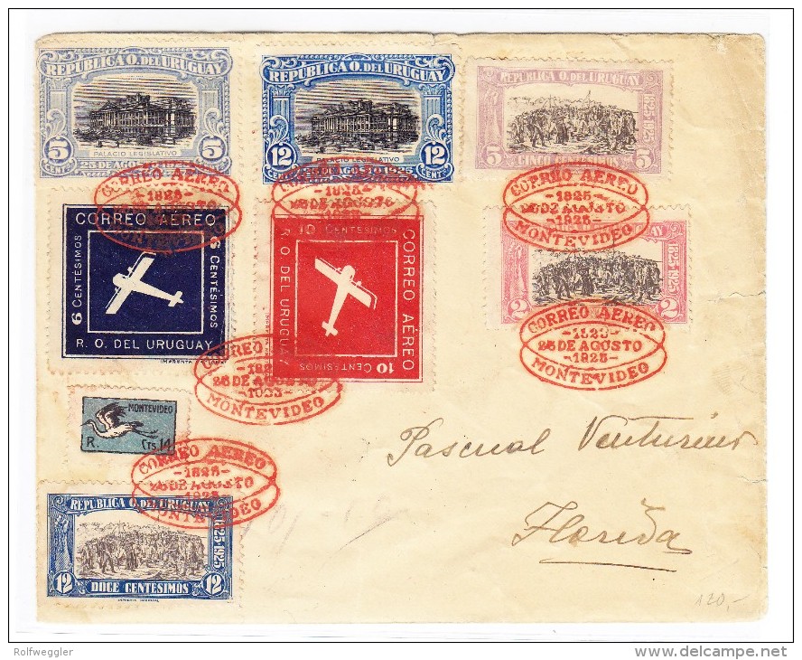 Uruguay R-Flugpost Brief Montevideo 25.8.1928 Nach Florida - Uruguay