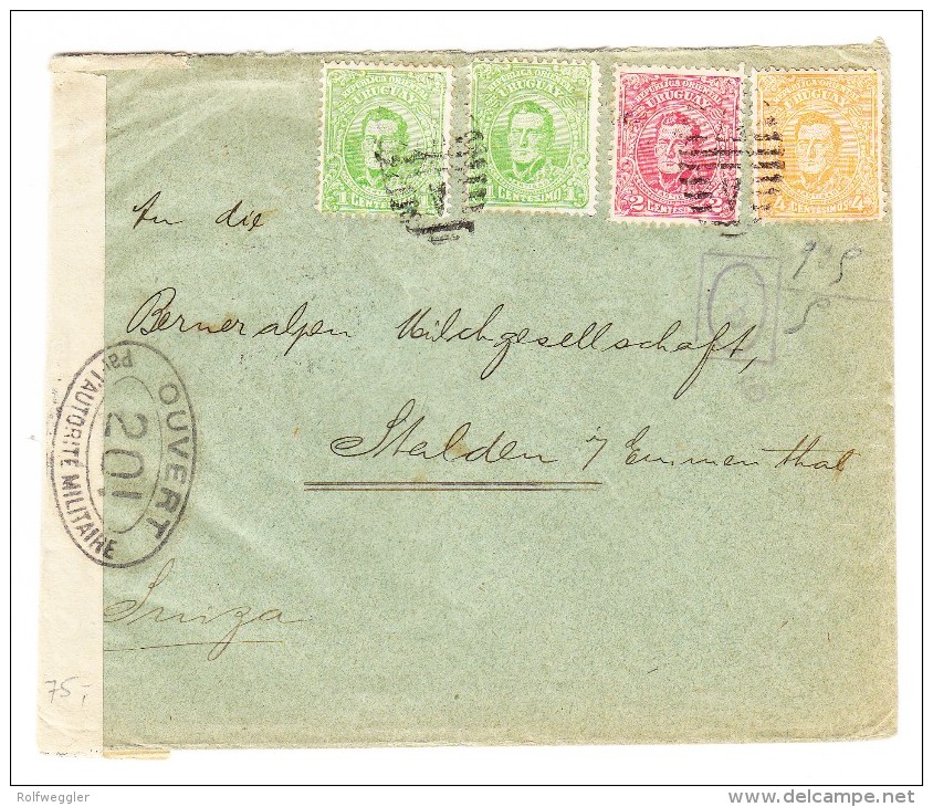 Uruguay Brief Montevideo 9.12.1916 Nach Stalden I. E. Zensur Und Ak.Stempel Stalden-Station 13.I.17 - Uruguay