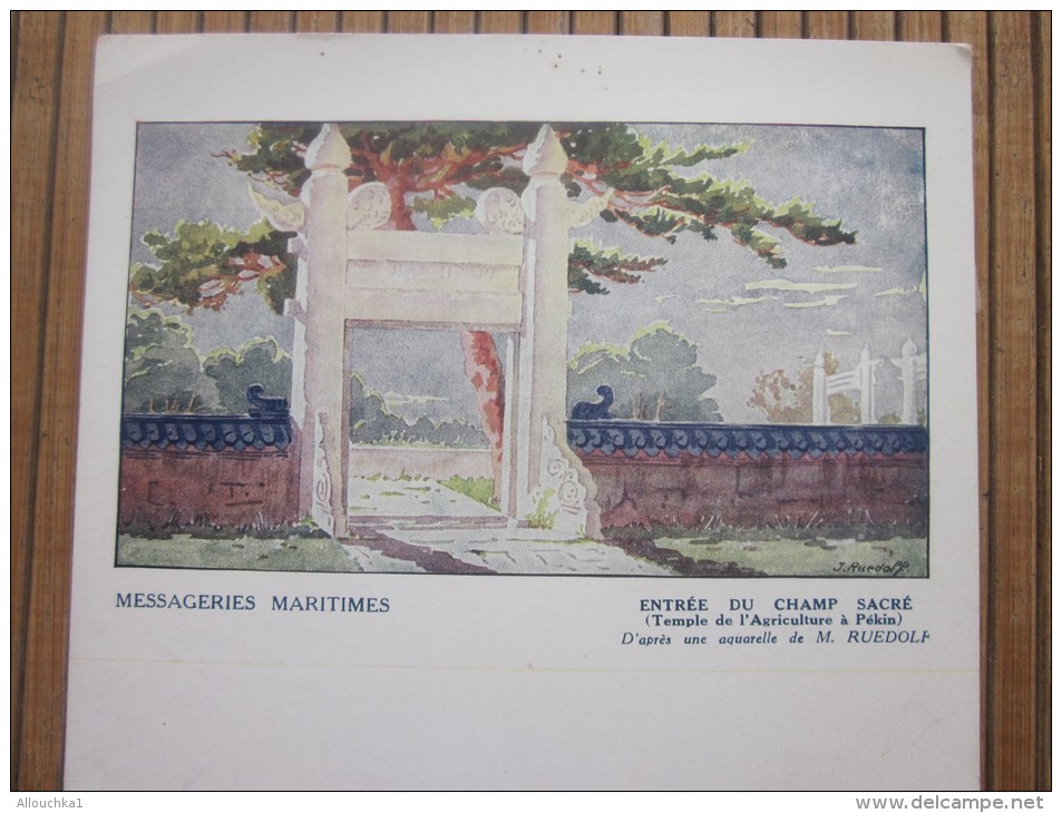 RARE&gt;R.V. CPA /Menu Vierge Compagnie Messageries Maritimes Entrée Du Champ Sacré à Pékin Aquarelle M. RUELDOLF - Paquebots