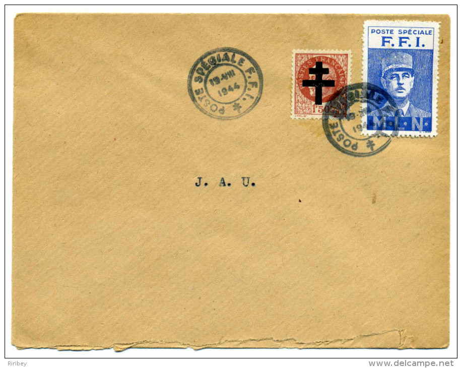 Lettre Avec Cachet POSTE SPECIAL FFI = Vignette DE CAULE FFI  / MLN   + Croix De Lorraine  /  19 Aout 1944 - Guerre De 1939-45