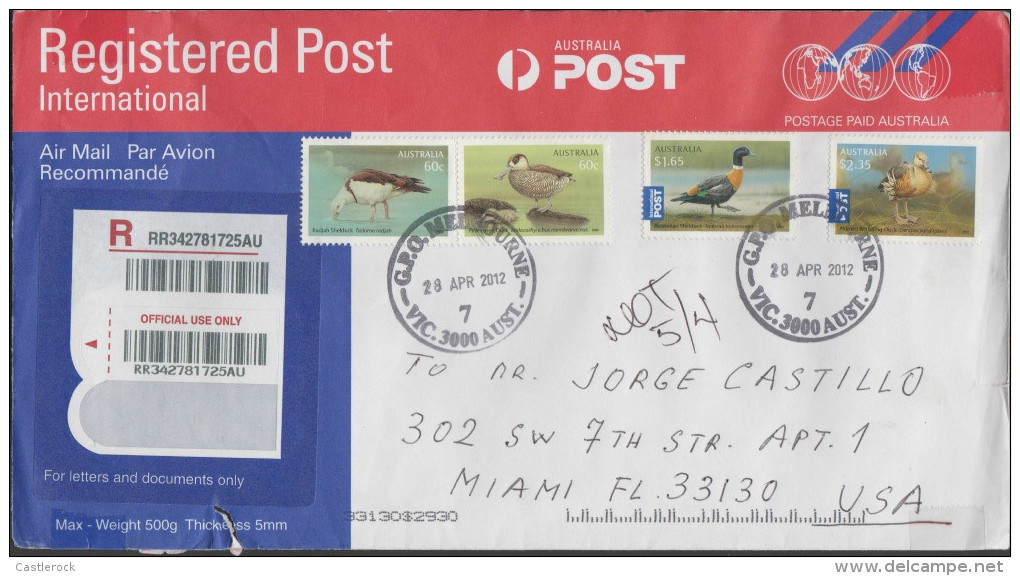 O) 2012 AUSTRALIA, BIRDS-DUCKS, COVER TO UNITED STATES, XF - Cartas & Documentos