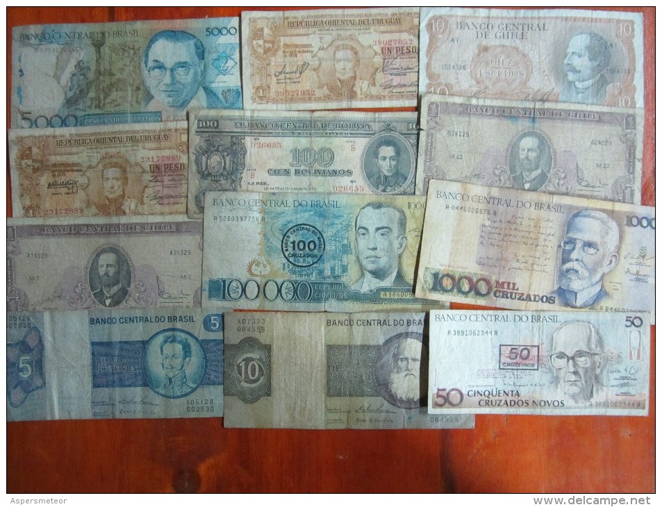 17  BILLETES  REGULAR ESTADO  BRASIL URUGUAY PARAGUAY CHILE  SOLD AS IS LOTE LOT - Autres & Non Classés