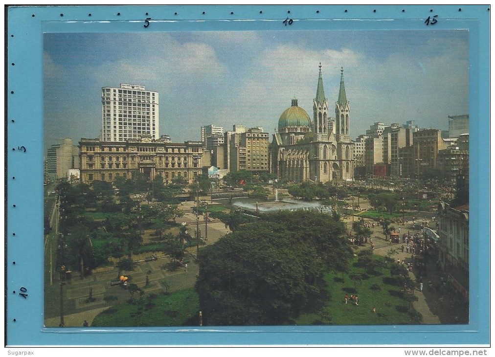 SÃO PAULO - Vista Da Praça Da Sé Com Fonte Luminosa, Forum E Catedral - BRAZIL -  Ed. Brasil Turistico N.º 04 - 2 Scans - São Paulo