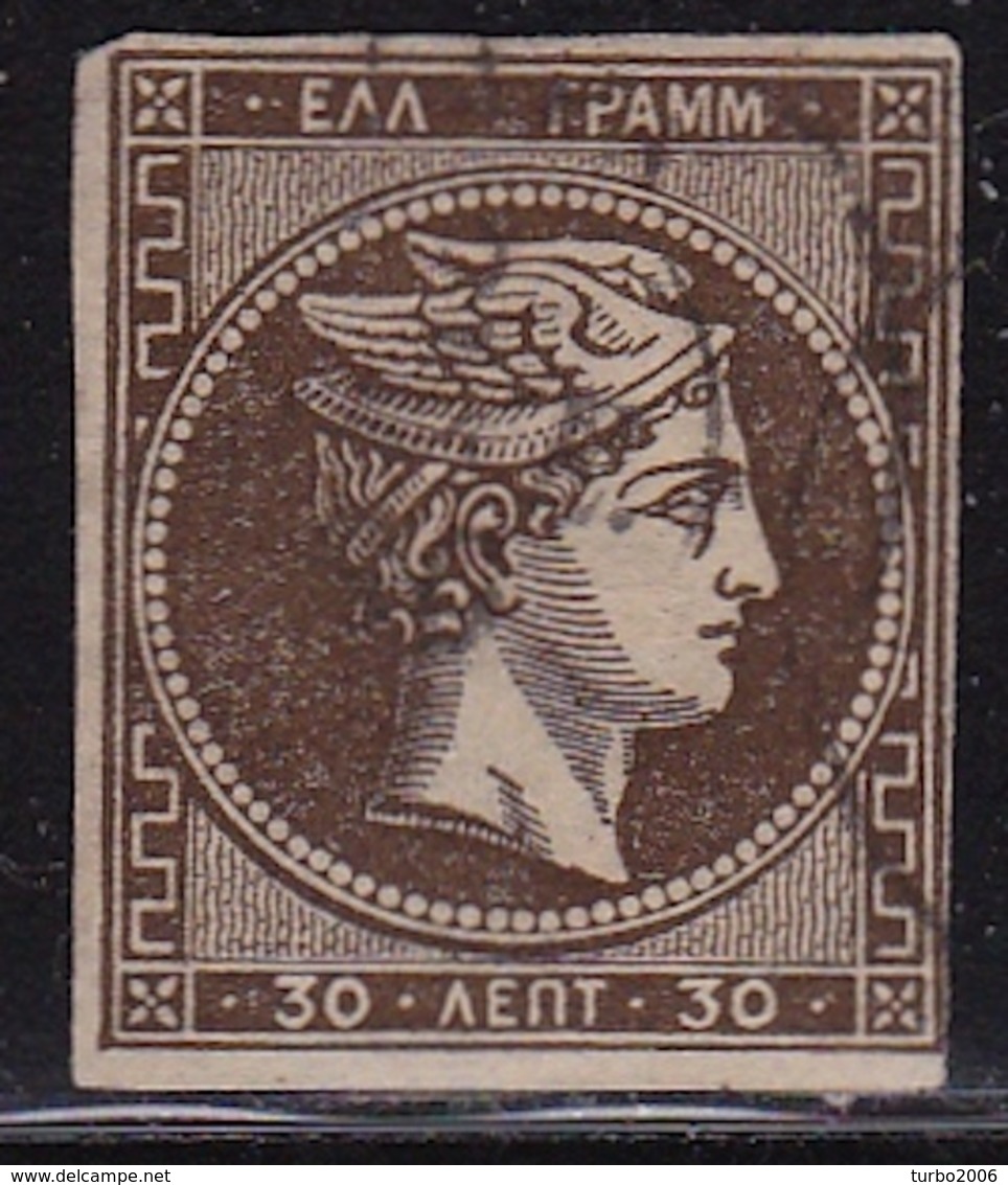 GREECE 1876 Large Hermes Head Athens Print 30 L Olive Brown Fine Printing Vl. 59 B - Used Stamps