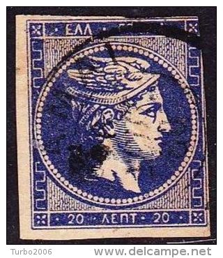 GREECE 1875-1880 Large Hermes Head On Cream Paper With CN 20 L Blue CN Inverted "0" Vl. 65 N /  H 51 NkII - Gebruikt