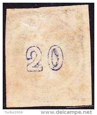 GREECE 1875-1880 Large Hermes Head On Cream Paper With CN 20 L Blue CN Inverted "0" Vl. 65 N /  H 51 NkII - Gebruikt