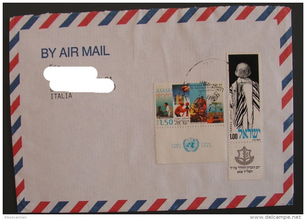 ISRAEL Israele 1995 1974 UN ONU United Nations Anniversary Tab Tabs Letter Cover Postcard Used - Cartas & Documentos