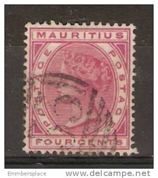 MAURITIUS - 1879 QUEEN VICTORIA 4c ROSE USED  SG 105 (BLUNT SE CORNER) - Mauritius (1968-...)