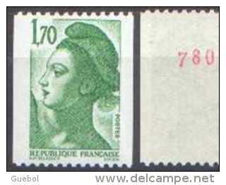 France Liberté De Gandon N° 2321 A ** Le 1f70 Vert - Roulette N° Rouge Au Verso - 1982-1990 Liberty Of Gandon