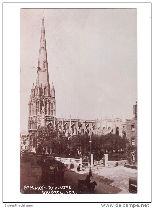 RP  TRAM BUS IN THE SHADE OUTSIDE ST.MARY REDCLIFFE CHURCH  BRISTOL UNUSED - Bristol