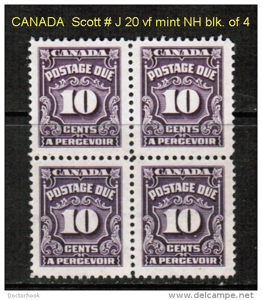 CANADA   Scott  # J 20**  VF MINT NH BLOCK Of 4 - Hojas Bloque