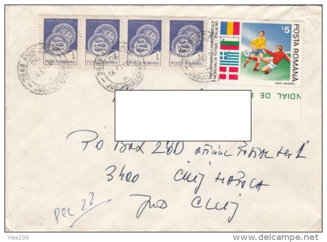 STAMPS ON REGISTERED COVER, NICE FRANKING, CERAMICS, SOCCER, 1991, ROMANIA - Lettres & Documents