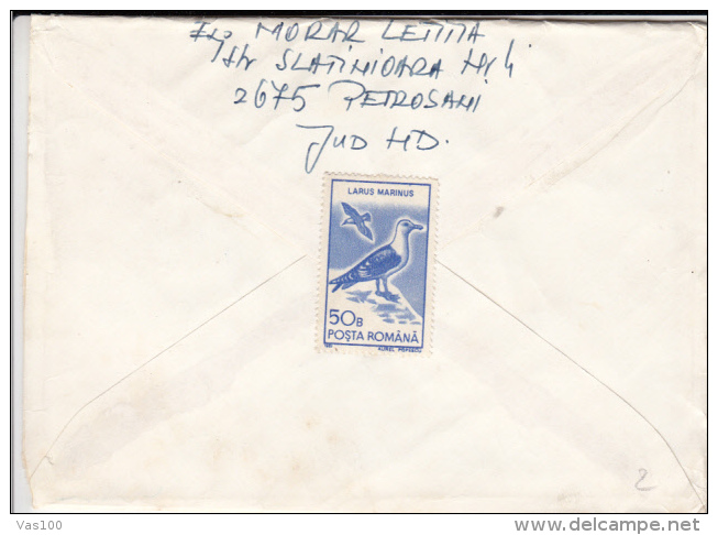 STAMPS ON REGISTERED COVER, NICE FRANKING, PAINTINGS, SEAGULL, 1991, ROMANIA - Storia Postale