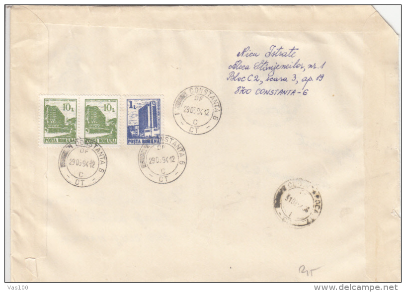 STAMPS ON REGISTERED COVER, NICE FRANKING, ICON, EMINESCU MONUMENT SPECIAL POSTMARK, 1994, ROMANIA - Lettres & Documents